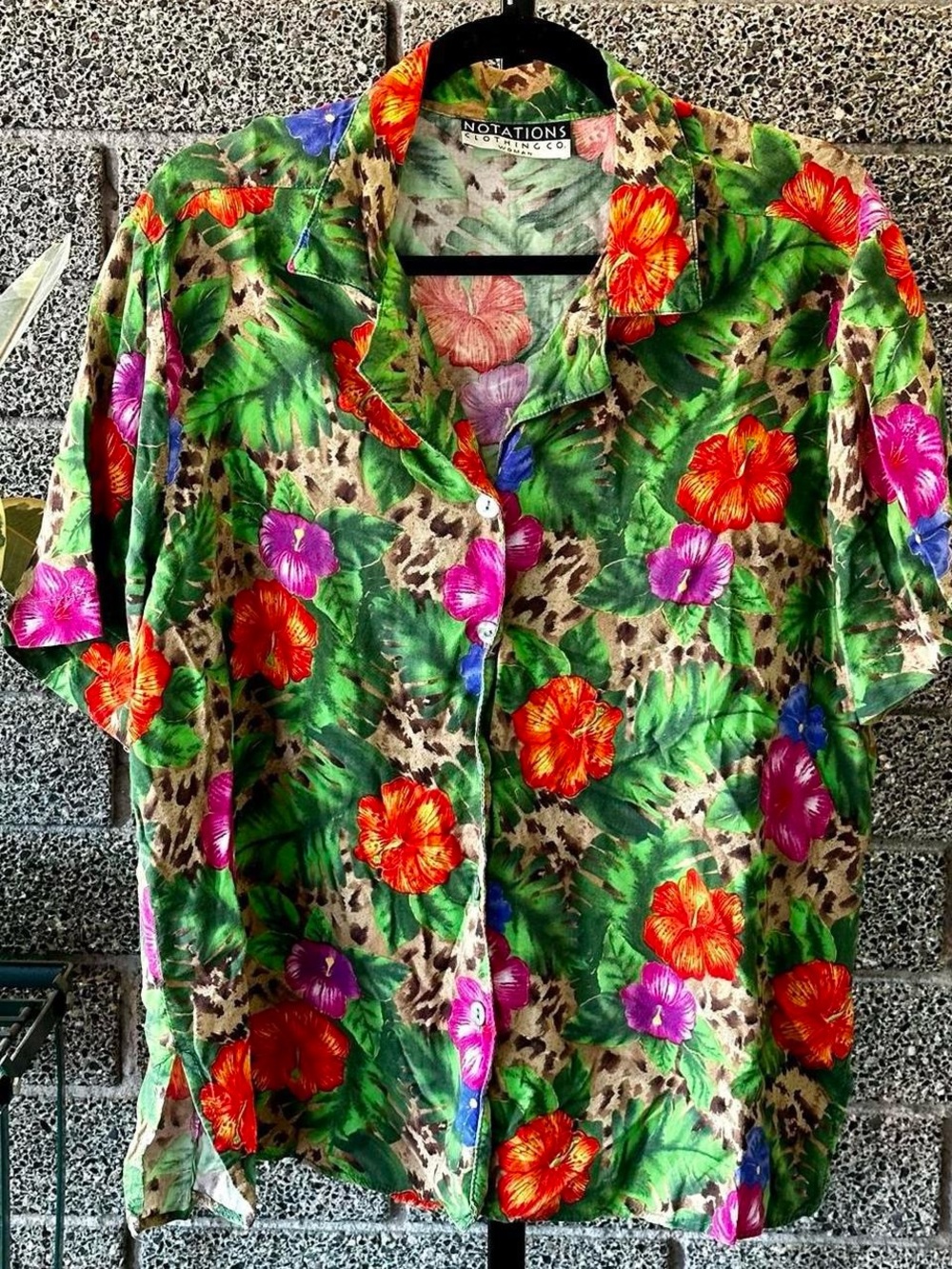 Vintage 90s Notations Animal Print Hawaiian Shirt